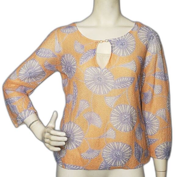 SIGRID OLSEN Orange and Purple Floral Mesh Layered Blouse Womens Size Large - Picture 10 of 10